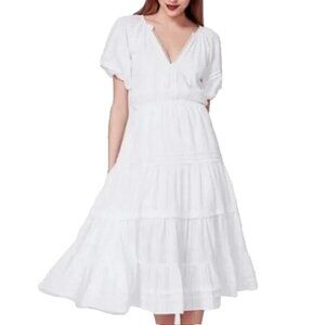 Betsey Johnson Snow White Boho Tiered Dress Women Size M White Cotton